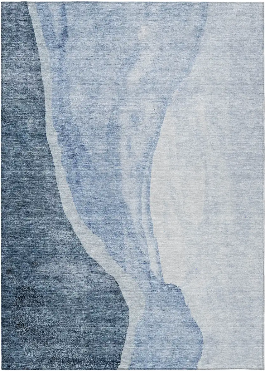 Navy Blue And Sky Blue Abstract Washable Indoor Outdoor Area Rug Photo 1