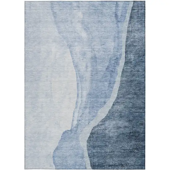 Navy Blue And Sky Blue Abstract Washable Indoor Outdoor Area Rug Photo 3