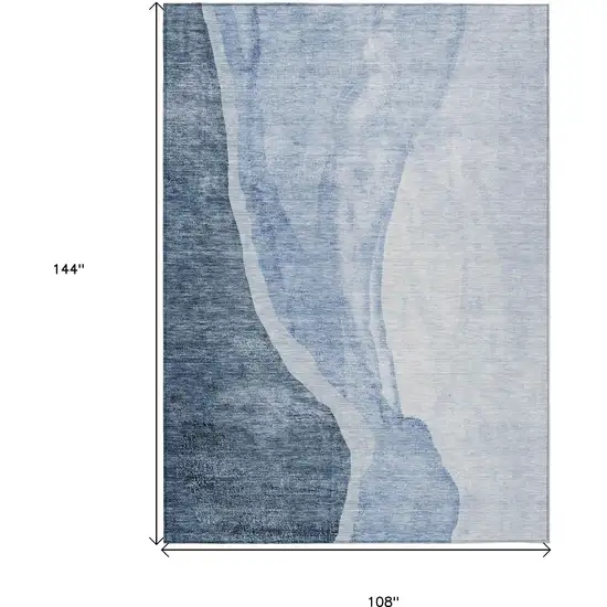 Navy Blue And Sky Blue Abstract Washable Indoor Outdoor Area Rug Photo 8
