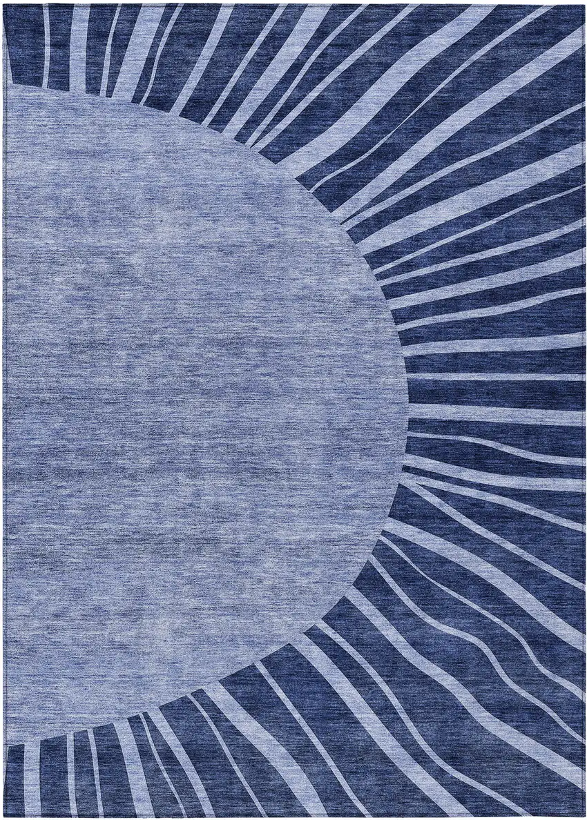 Navy Blue And Sky Blue Abstract Washable Indoor Outdoor Area Rug Photo 2