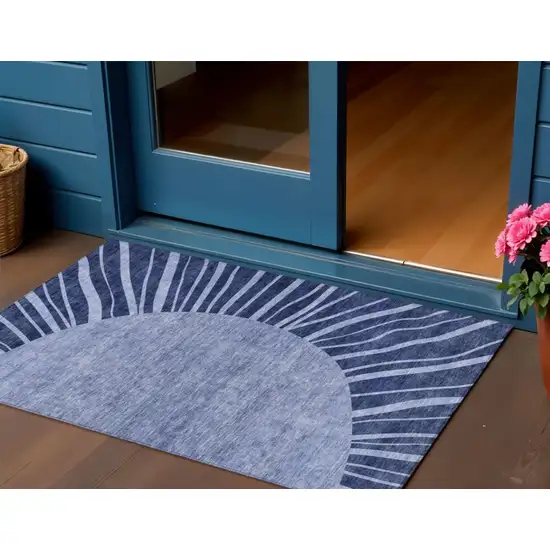 Navy Blue And Sky Blue Abstract Washable Indoor Outdoor Area Rug Photo 1