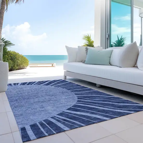 Navy Blue And Sky Blue Abstract Washable Indoor Outdoor Area Rug Photo 9
