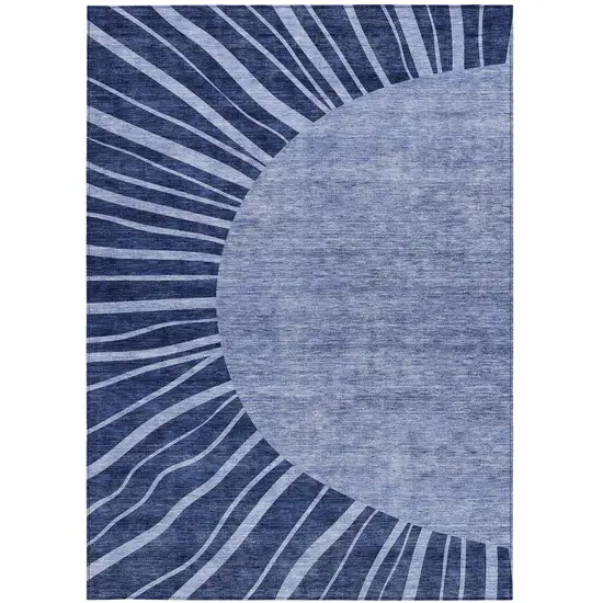 Navy Blue And Sky Blue Abstract Washable Indoor Outdoor Area Rug Photo 7