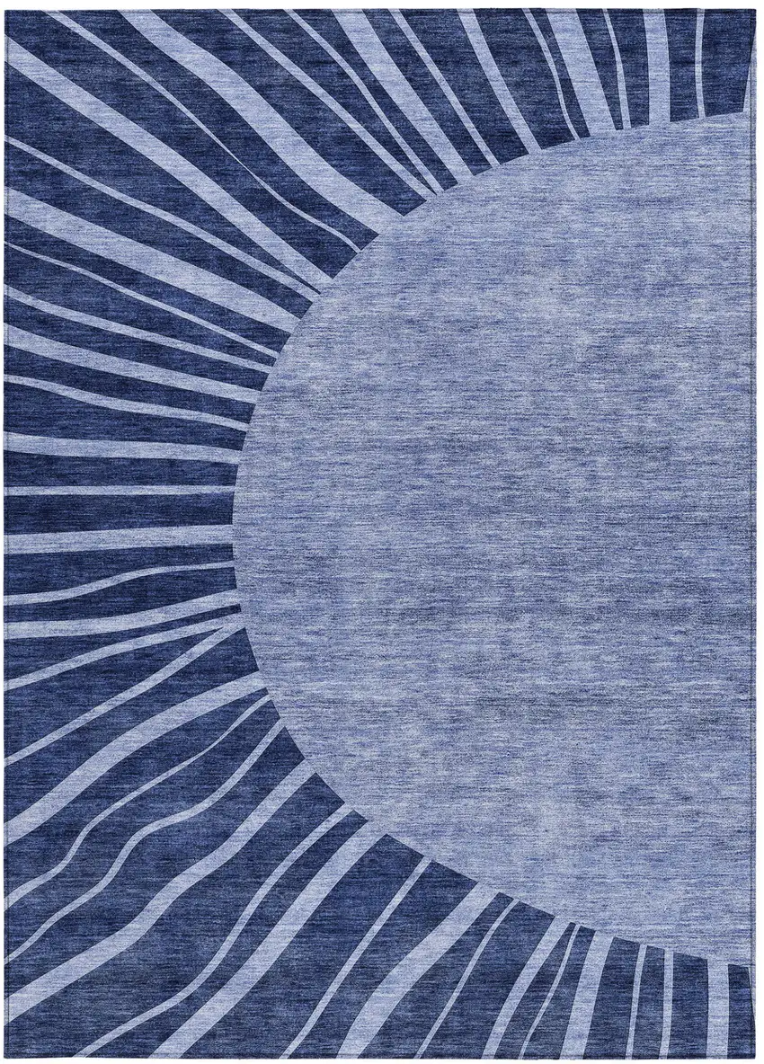 Navy Blue And Sky Blue Abstract Washable Indoor Outdoor Area Rug Photo 7