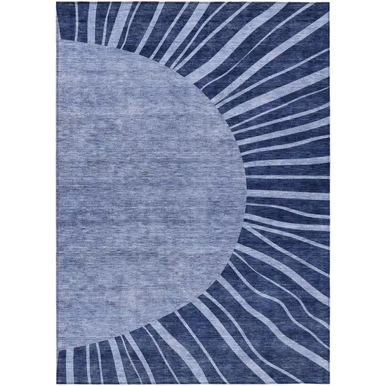 Navy Blue And Sky Blue Abstract Washable Indoor Outdoor Area Rug Photo 2