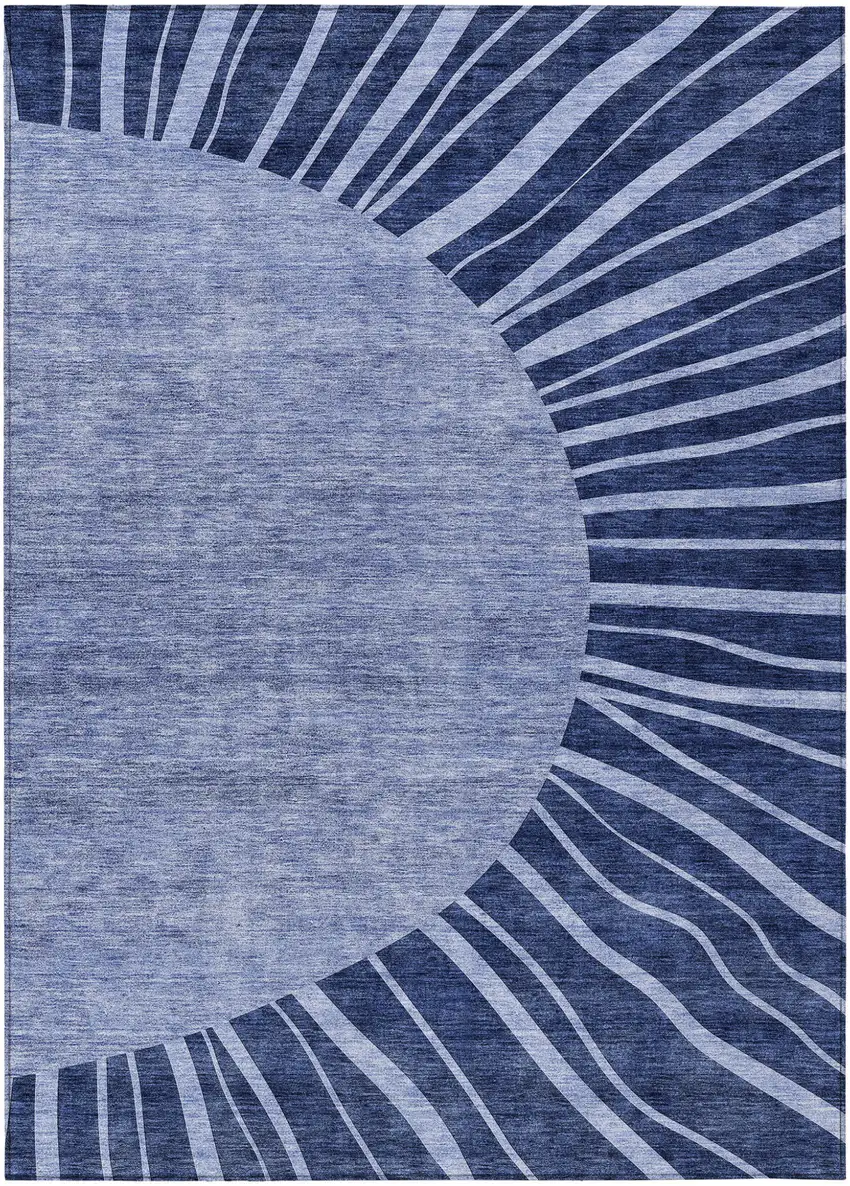 Navy Blue And Sky Blue Abstract Washable Indoor Outdoor Area Rug Photo 2