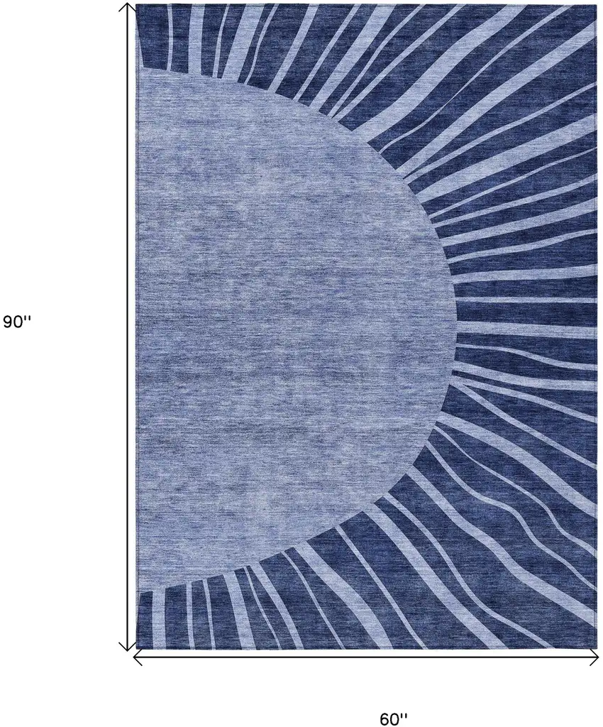 Navy Blue And Sky Blue Abstract Washable Indoor Outdoor Area Rug Photo 3