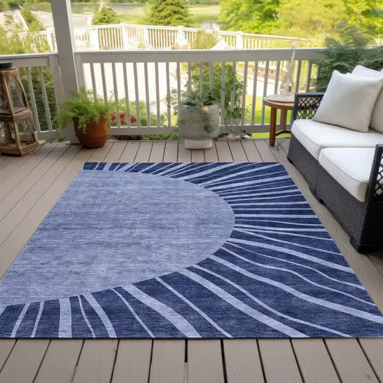Navy Blue And Sky Blue Abstract Washable Indoor Outdoor Area Rug Photo 8