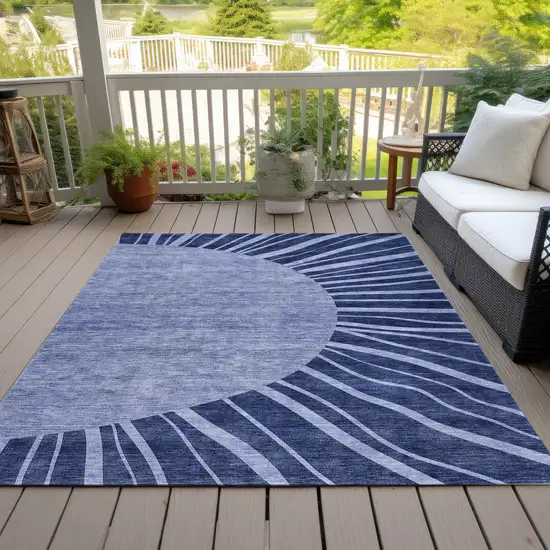 Navy Blue And Sky Blue Abstract Washable Indoor Outdoor Area Rug Photo 8