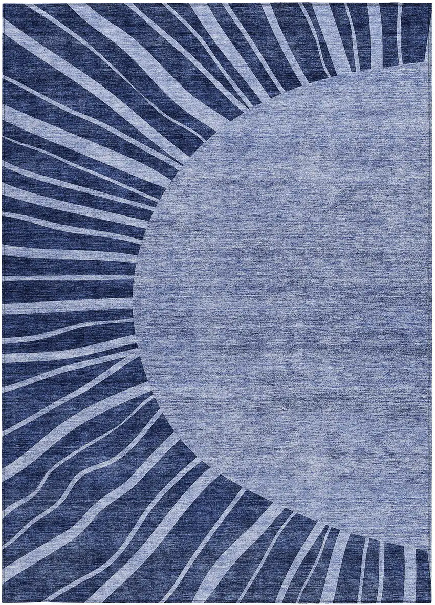 Navy Blue And Sky Blue Abstract Washable Indoor Outdoor Area Rug Photo 7