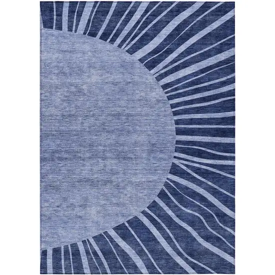 Navy Blue And Sky Blue Abstract Washable Indoor Outdoor Area Rug Photo 2