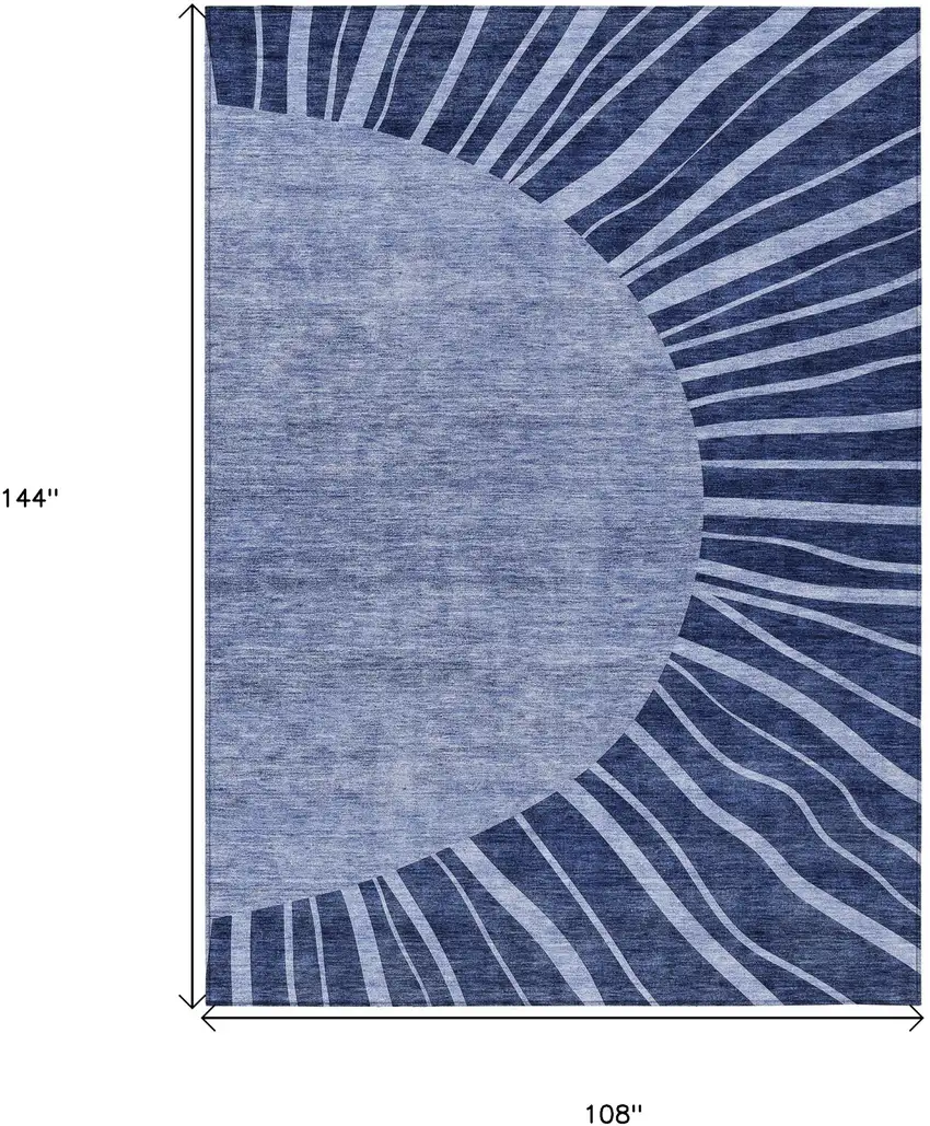 Navy Blue And Sky Blue Abstract Washable Indoor Outdoor Area Rug Photo 3