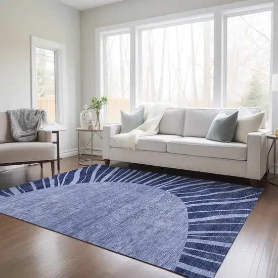 Navy Blue And Sky Blue Abstract Washable Indoor Outdoor Area Rug Photo 8