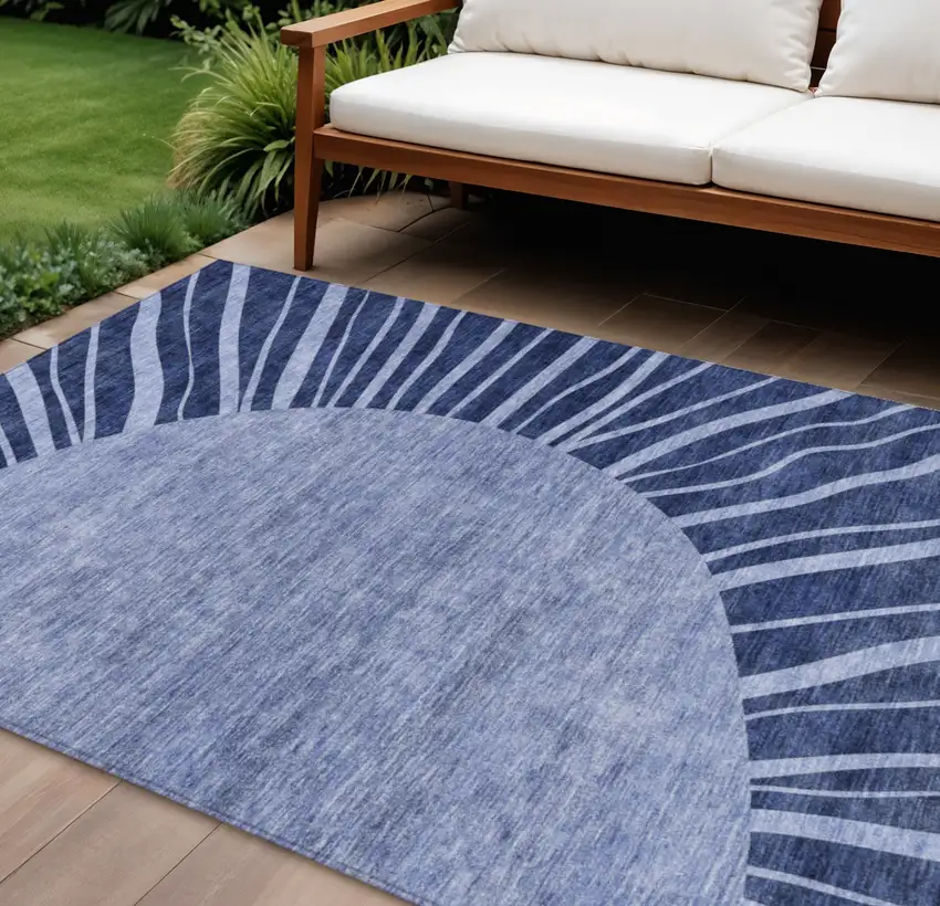 Navy Blue And Sky Blue Abstract Washable Indoor Outdoor Area Rug Photo 1