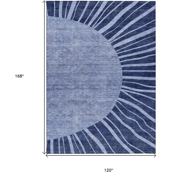 Navy Blue And Sky Blue Abstract Washable Indoor Outdoor Area Rug Photo 7
