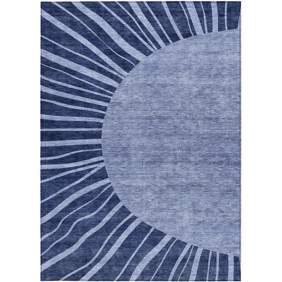 Navy Blue And Sky Blue Abstract Washable Indoor Outdoor Area Rug Photo 5