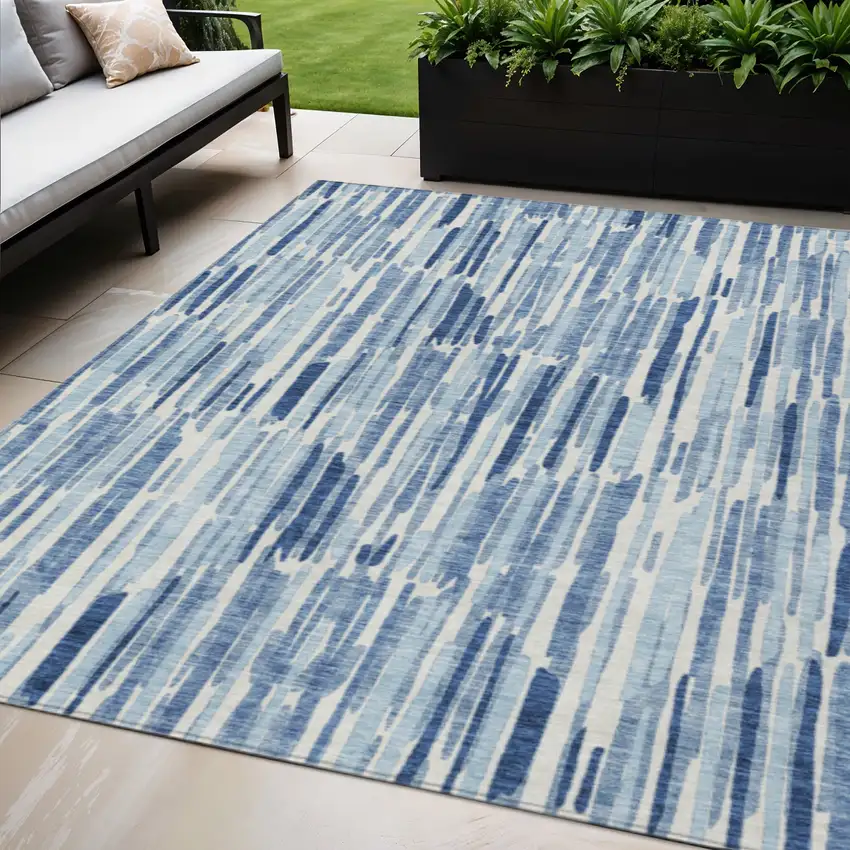 Navy Blue And Sky Blue Abstract Washable Indoor Outdoor Area Rug Photo 1