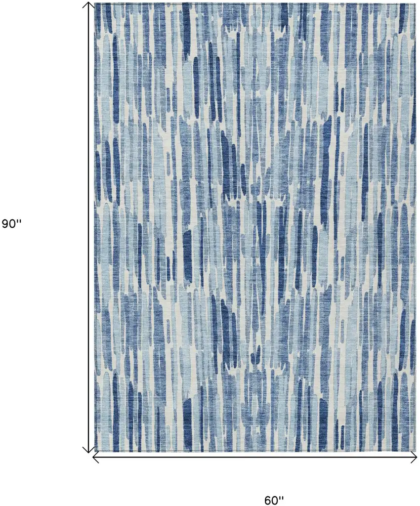 Navy Blue And Sky Blue Abstract Washable Indoor Outdoor Area Rug Photo 3