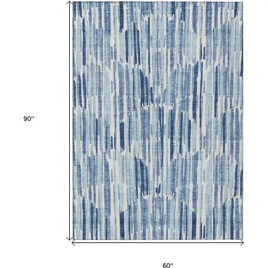 Navy Blue And Sky Blue Abstract Washable Indoor Outdoor Area Rug Photo 3