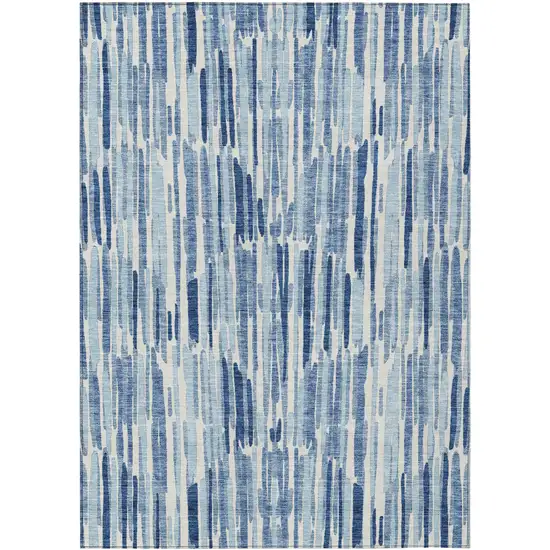 Navy Blue And Sky Blue Abstract Washable Indoor Outdoor Area Rug Photo 1