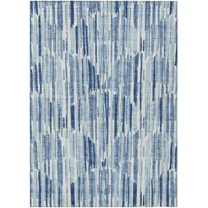 Photo of Navy Blue And Sky Blue Abstract Washable Indoor Outdoor Area Rug