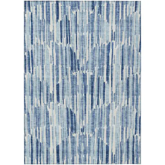 Navy Blue And Sky Blue Abstract Washable Indoor Outdoor Area Rug Photo 1