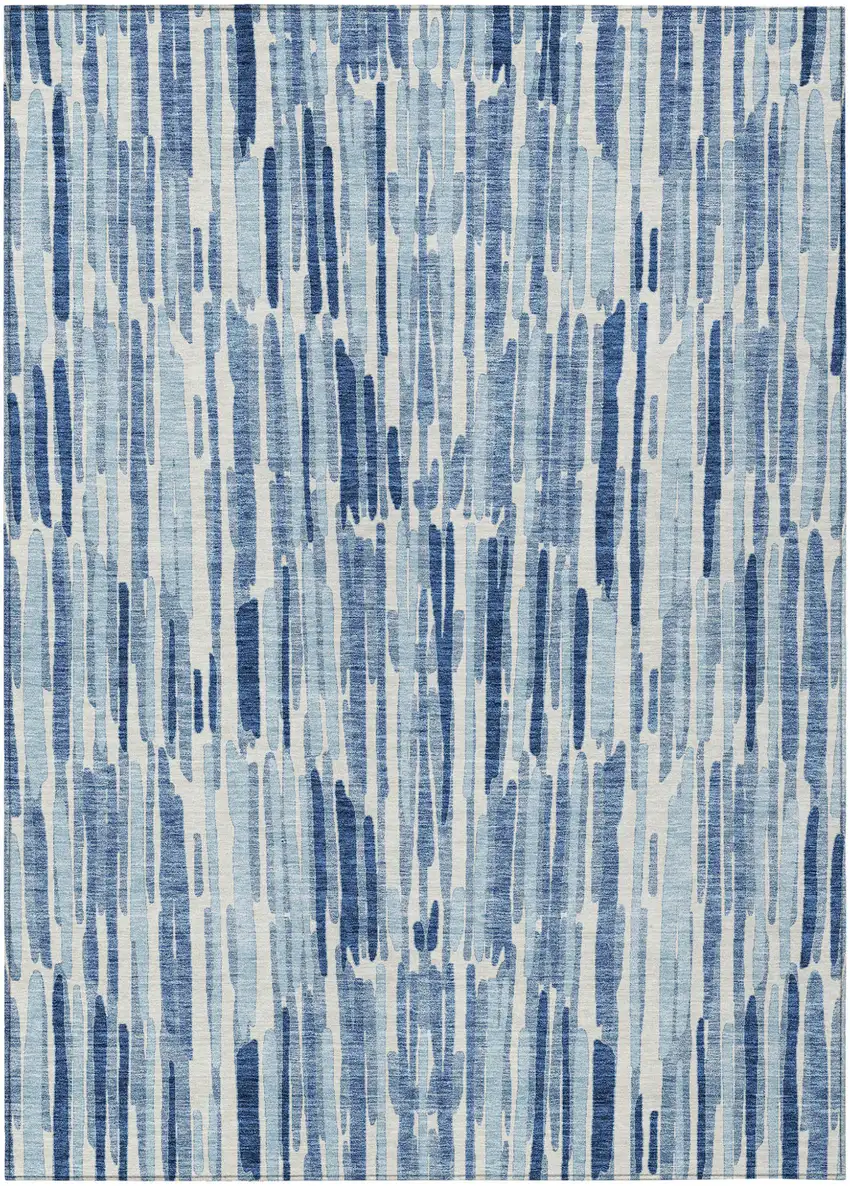 Navy Blue And Sky Blue Abstract Washable Indoor Outdoor Area Rug Photo 1