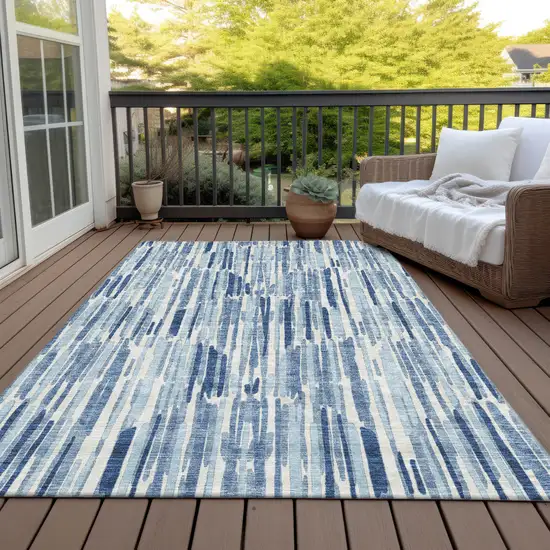 Navy Blue And Sky Blue Abstract Washable Indoor Outdoor Area Rug Photo 6