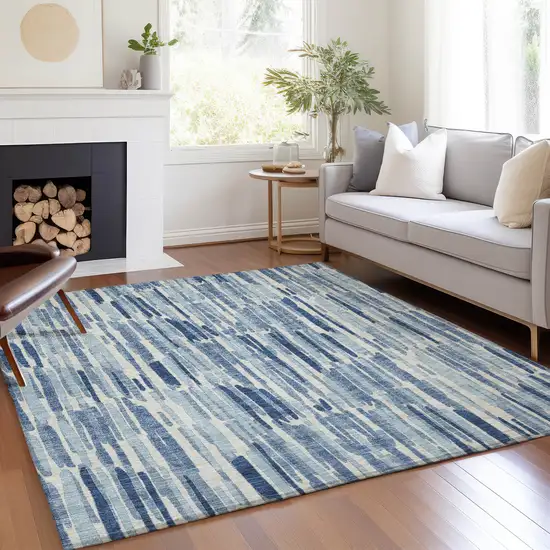 Navy Blue And Sky Blue Abstract Washable Indoor Outdoor Area Rug Photo 7