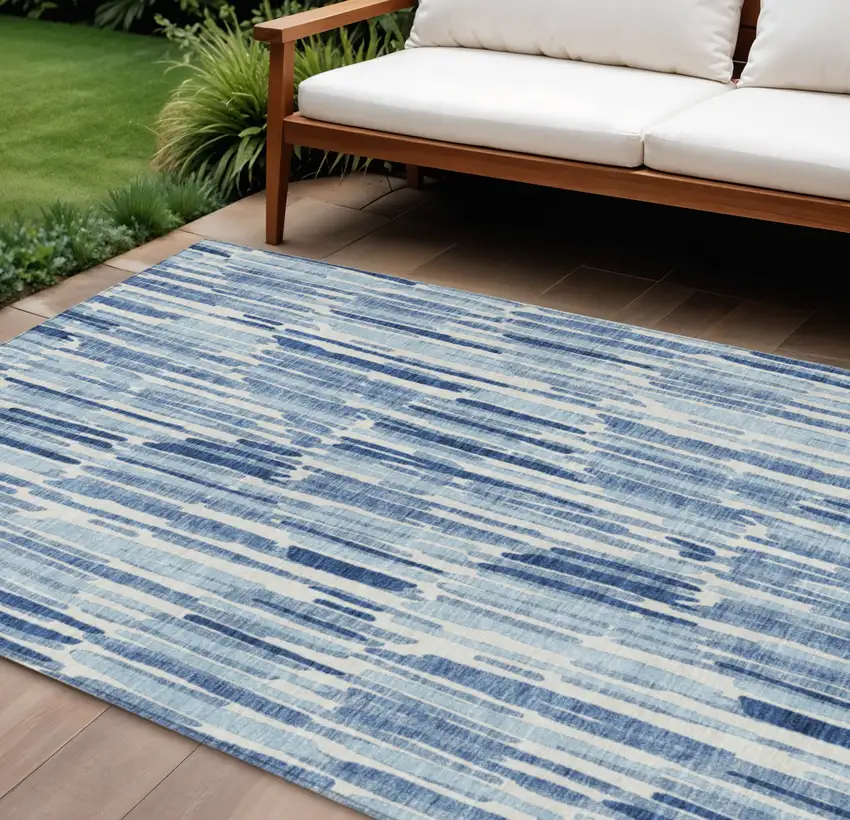 Navy Blue And Sky Blue Abstract Washable Indoor Outdoor Area Rug Photo 1