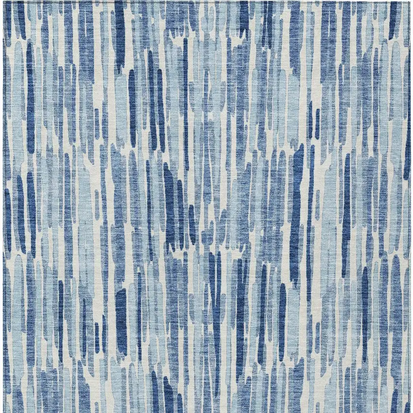 Navy Blue And Sky Blue Abstract Washable Indoor Outdoor Area Rug Photo 5
