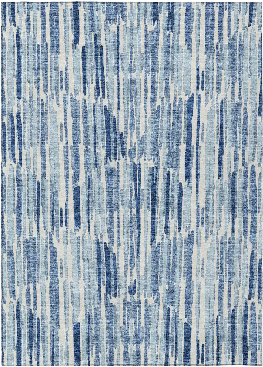 Navy Blue And Sky Blue Abstract Washable Indoor Outdoor Area Rug Photo 1