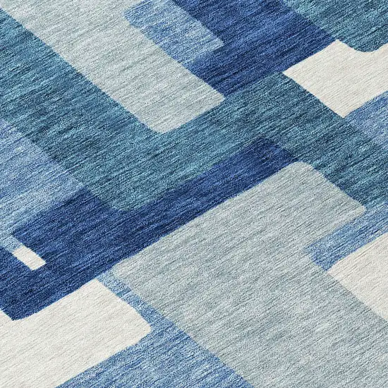 Navy Blue And Sky Blue Abstract Washable Indoor Outdoor Area Rug Photo 7
