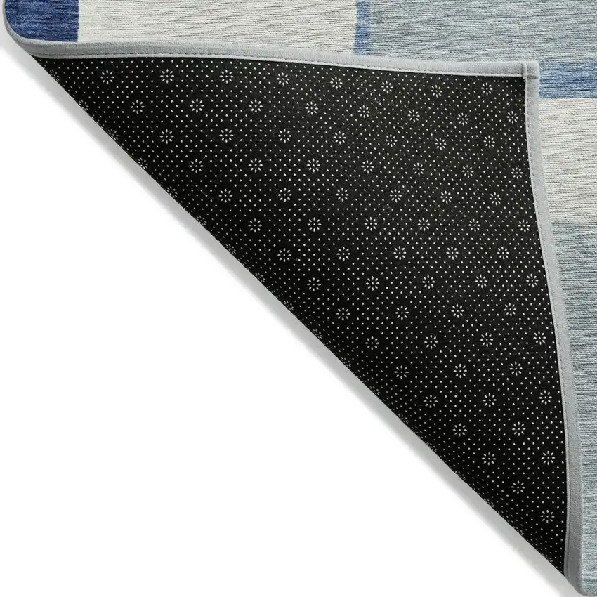 Navy Blue And Sky Blue Abstract Washable Indoor Outdoor Area Rug Photo 2