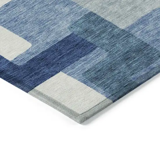 Navy Blue And Sky Blue Abstract Washable Indoor Outdoor Area Rug Photo 3