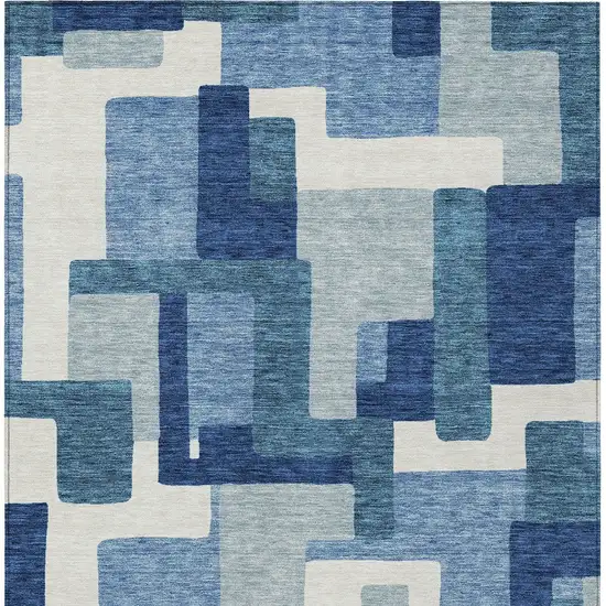 Navy Blue And Sky Blue Abstract Washable Indoor Outdoor Area Rug Photo 5