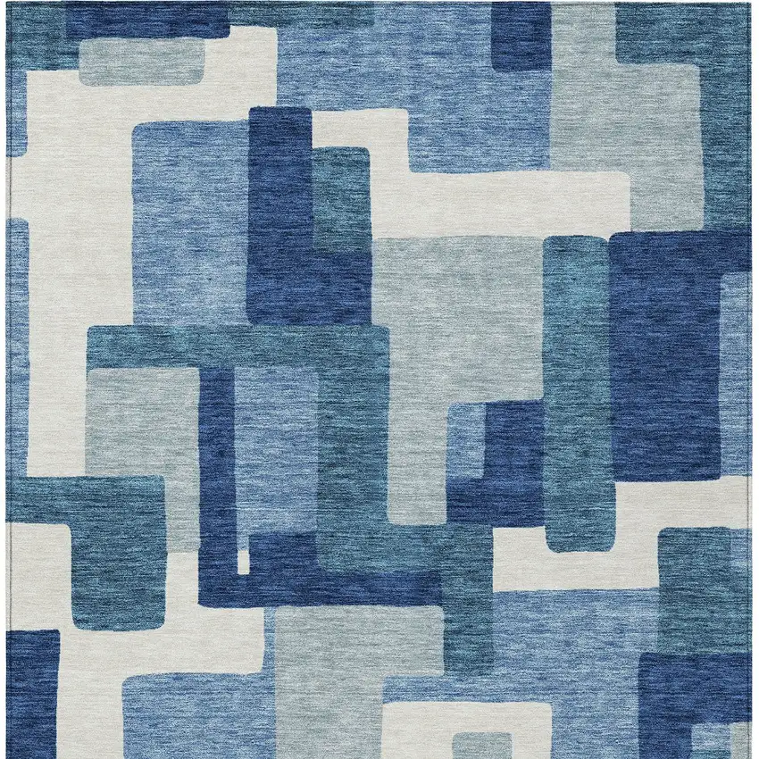 Navy Blue And Sky Blue Abstract Washable Indoor Outdoor Area Rug Photo 5