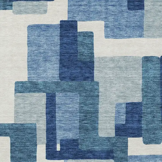 Navy Blue And Sky Blue Abstract Washable Indoor Outdoor Area Rug Photo 4