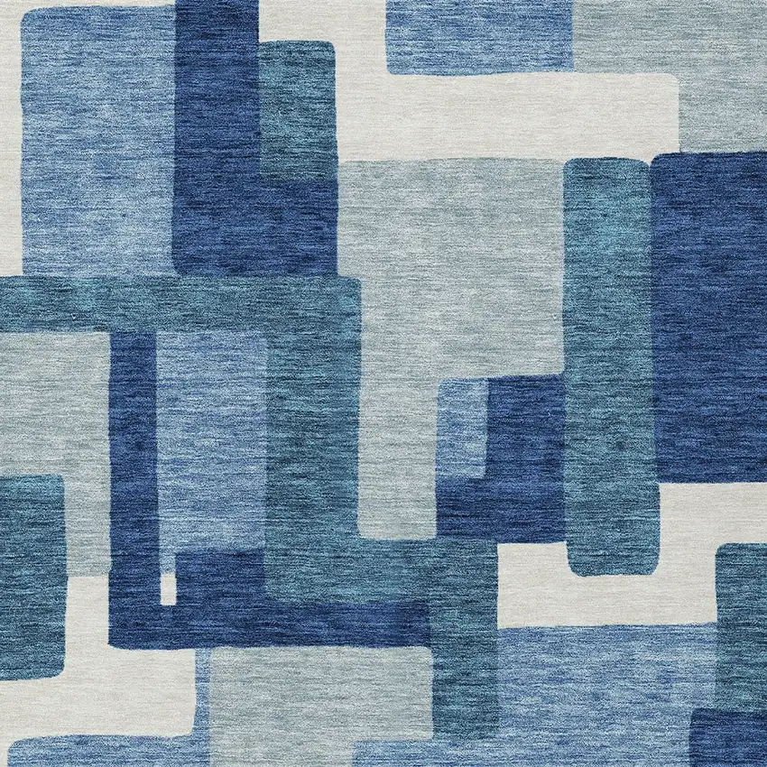 Navy Blue And Sky Blue Abstract Washable Indoor Outdoor Area Rug Photo 5