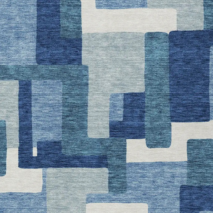 Navy Blue And Sky Blue Abstract Washable Indoor Outdoor Area Rug Photo 5