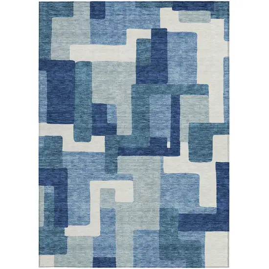 Navy Blue And Sky Blue Abstract Washable Indoor Outdoor Area Rug Photo 6