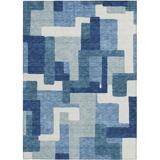 Navy Blue And Sky Blue Abstract Washable Indoor Outdoor Area Rug Photo 6
