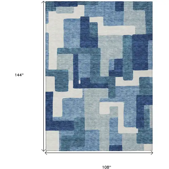 Navy Blue And Sky Blue Abstract Washable Indoor Outdoor Area Rug Photo 3