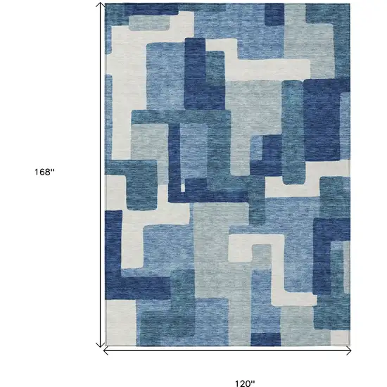 Navy Blue And Sky Blue Abstract Washable Indoor Outdoor Area Rug Photo 3