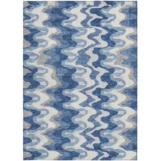 Navy Blue And Sky Blue Abstract Washable Indoor Outdoor Area Rug Photo 4