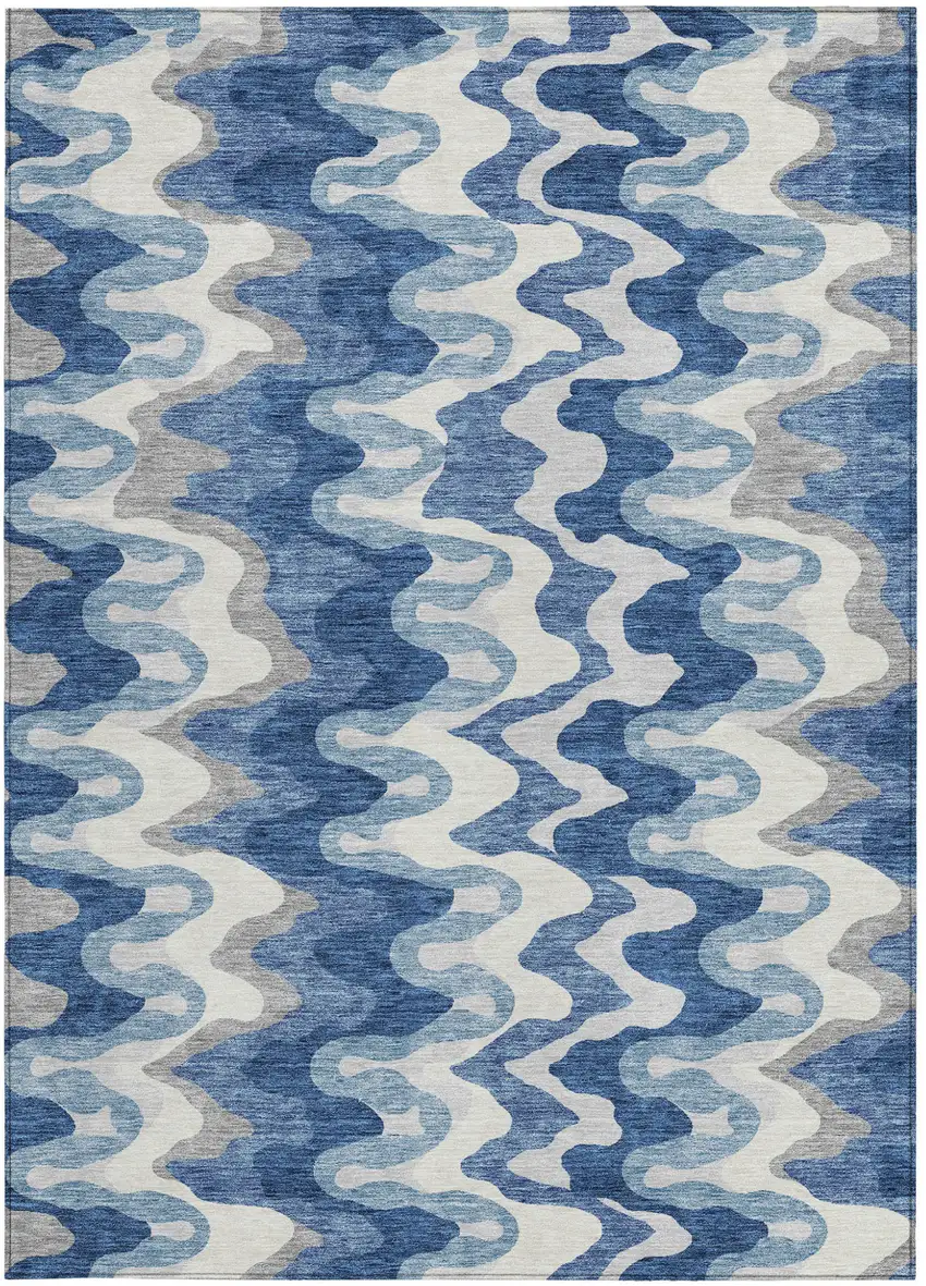 Navy Blue And Sky Blue Abstract Washable Indoor Outdoor Area Rug Photo 4