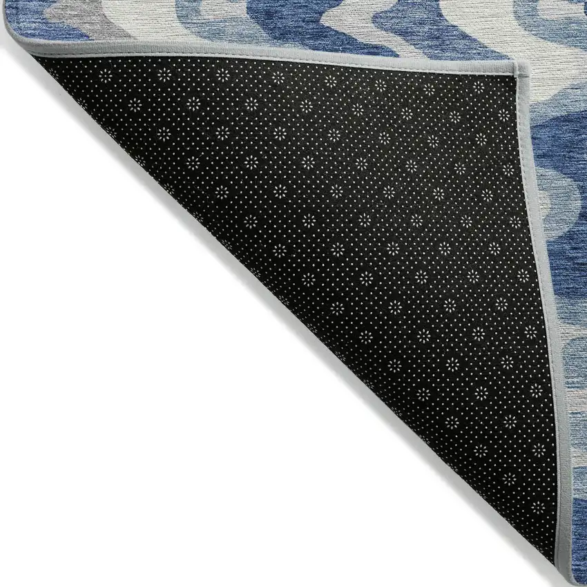 Navy Blue And Sky Blue Abstract Washable Indoor Outdoor Area Rug Photo 2