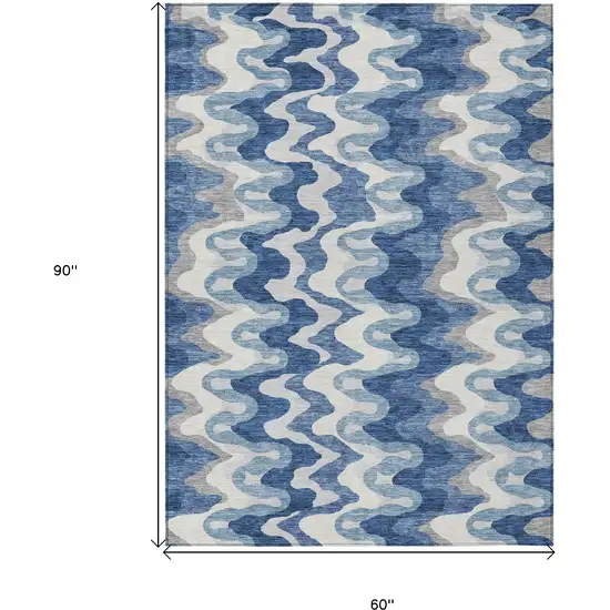 Navy Blue And Sky Blue Abstract Washable Indoor Outdoor Area Rug Photo 9