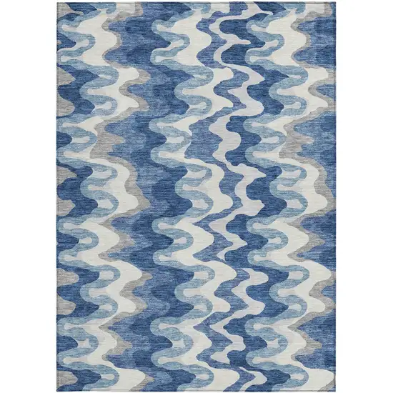 Navy Blue And Sky Blue Abstract Washable Indoor Outdoor Area Rug Photo 4