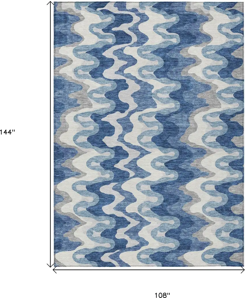Navy Blue And Sky Blue Abstract Washable Indoor Outdoor Area Rug Photo 9